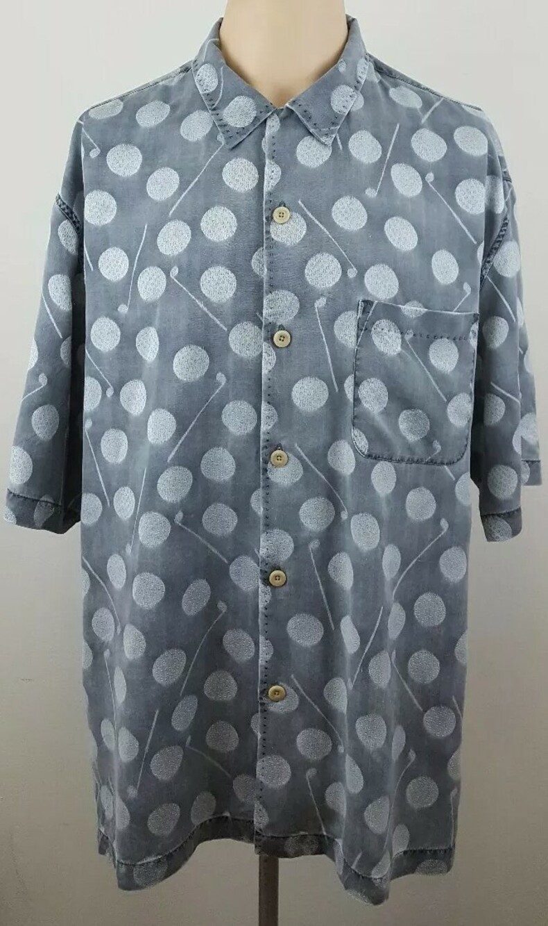 NAT NAST Mens All Over Golf Sticks / Balls Print Hawaiian Silk Shirt Size large